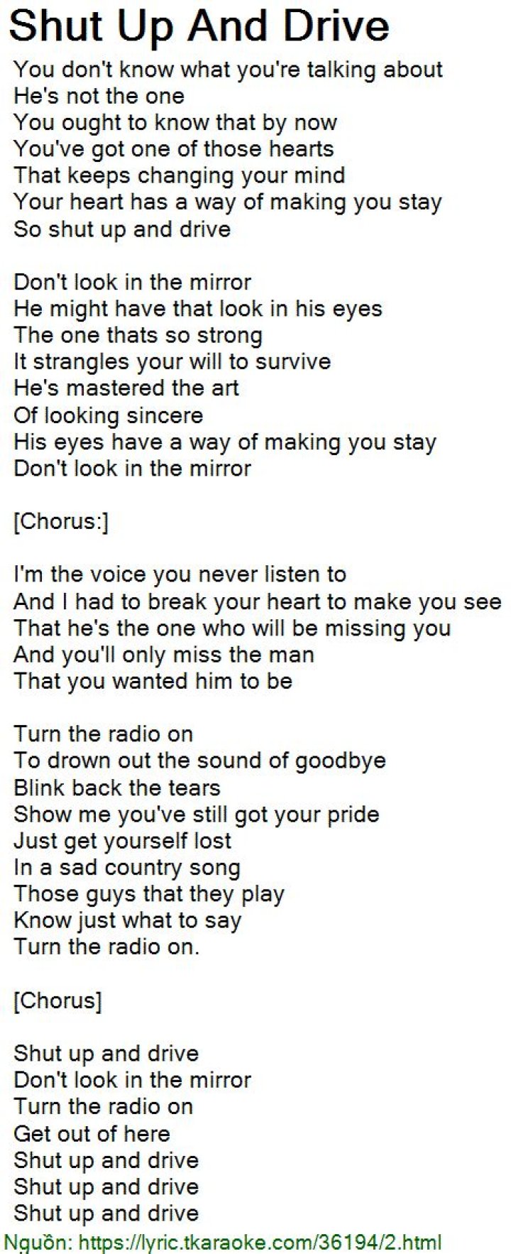 Chely Wright’s
Shut Up And Drive Lyrics
